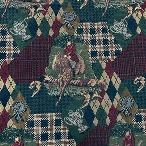 Vintage Jacquard Tapestry Fabric Equestrian Horses Upholstery 42 X 54